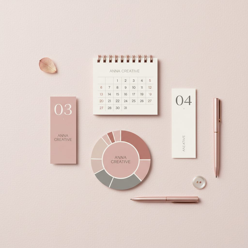 me puedes crear calendarios pequeños con el nombre Anna Creative y el fondo en color rosa claro