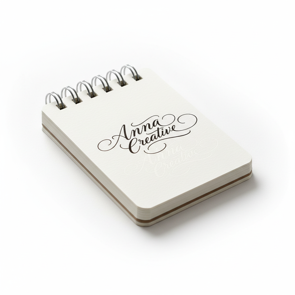 me puedes crear una libreta pequeña argollada que tenga en las hojas escrito Anna Creative 